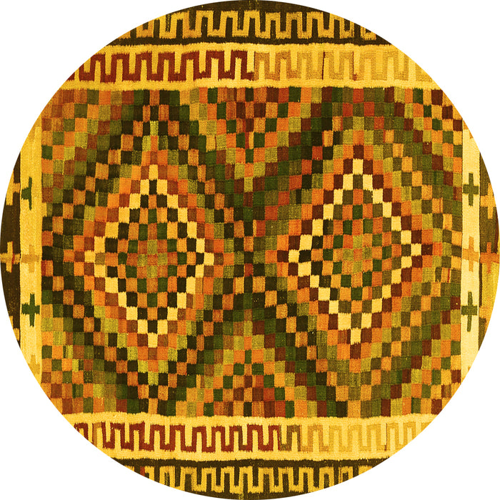 Round Machine Washable Southwestern Yellow Country Rug, wshtr2669yw