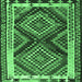 Square Machine Washable Southwestern Emerald Green Country Area Rugs, wshtr2669emgrn