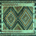 Square Machine Washable Southwestern Turquoise Country Area Rugs, wshtr2669turq