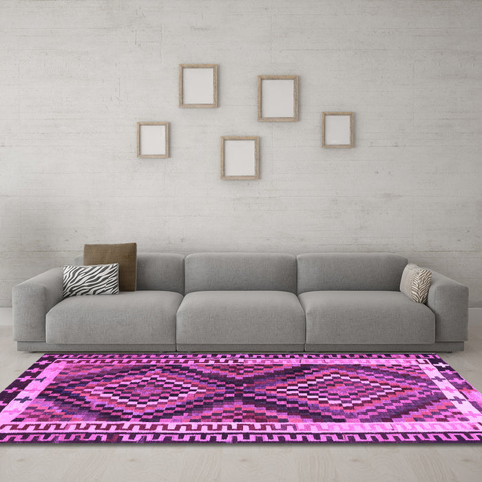 Machine Washable Southwestern Purple Country Area Rugs in a Living Room, wshtr2669pur