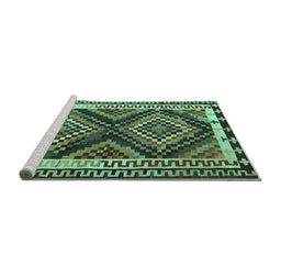 Sideview of Machine Washable Southwestern Turquoise Country Area Rugs, wshtr2669turq