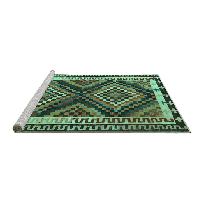 Sideview of Machine Washable Southwestern Turquoise Country Area Rugs, wshtr2669turq