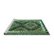 Sideview of Machine Washable Southwestern Turquoise Country Area Rugs, wshtr2669turq