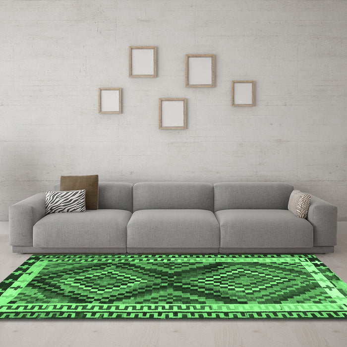 Machine Washable Southwestern Emerald Green Country Area Rugs in a Living Room,, wshtr2669emgrn