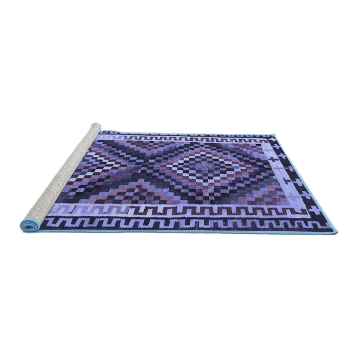 Sideview of Machine Washable Southwestern Blue Country Rug, wshtr2669blu