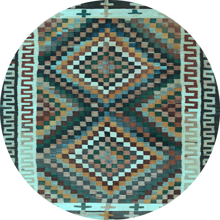 Round Machine Washable Southwestern Light Blue Country Rug, wshtr2669lblu