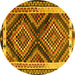 Round Southwestern Yellow Country Rug, tr2669yw