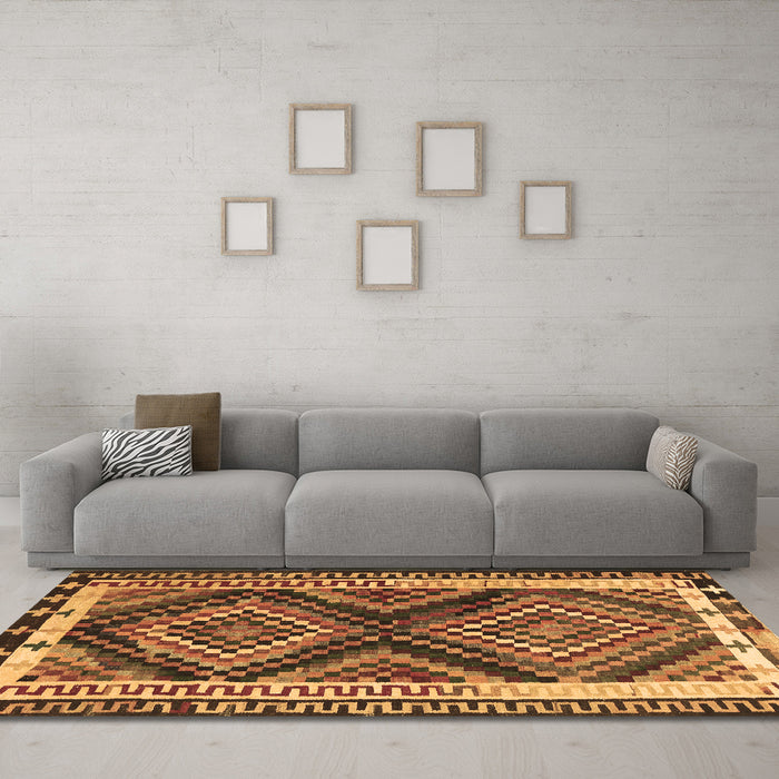 Machine Washable Southwestern Brown Country Rug in a Living Room,, wshtr2669brn