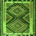 Round Machine Washable Southwestern Green Country Area Rugs, wshtr2669grn