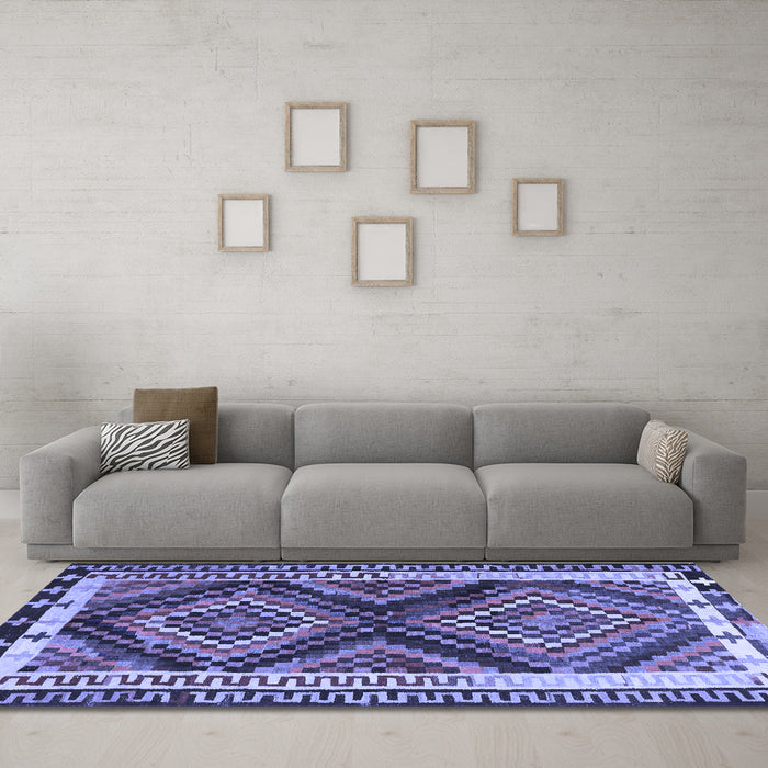 Machine Washable Southwestern Blue Country Rug in a Living Room, wshtr2669blu