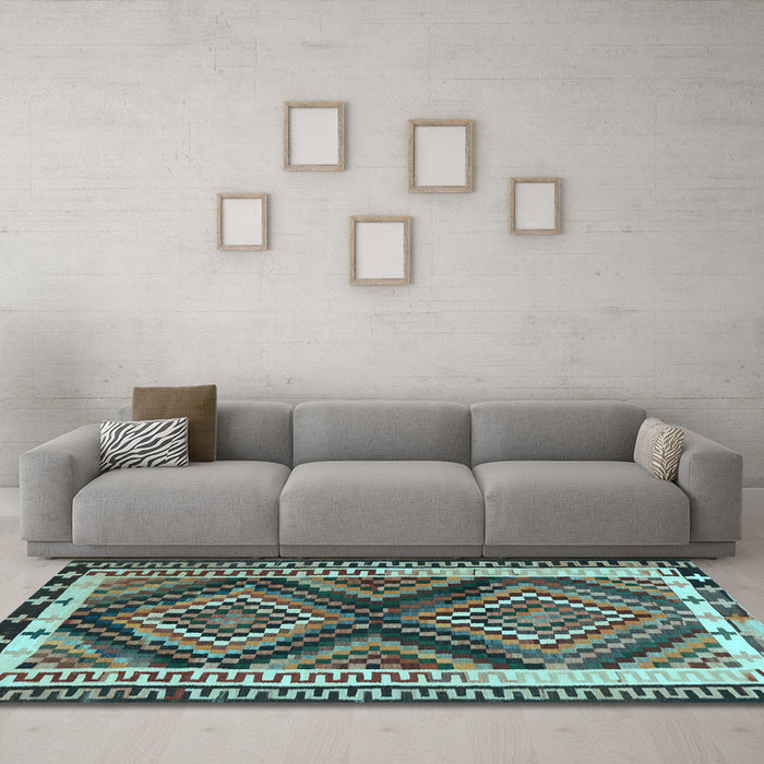 Machine Washable Southwestern Light Blue Country Rug in a Living Room, wshtr2669lblu