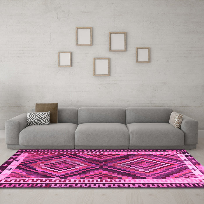 Machine Washable Southwestern Pink Country Rug in a Living Room, wshtr2669pnk