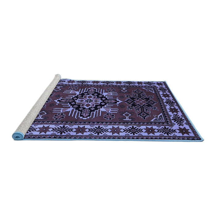 Sideview of Machine Washable Persian Blue Traditional Rug, wshtr266blu
