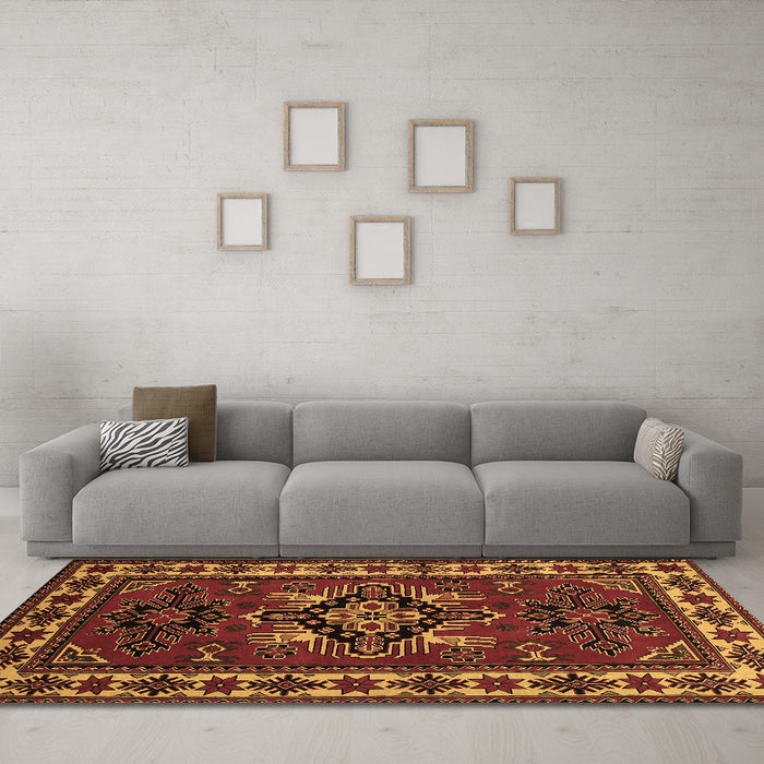 Machine Washable Persian Brown Traditional Rug in a Living Room,, wshtr266brn