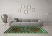 Machine Washable Persian Turquoise Traditional Area Rugs in a Living Room,, wshtr266turq