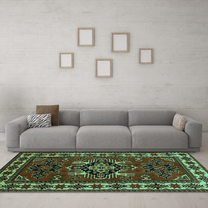 Machine Washable Persian Turquoise Traditional Area Rugs in a Living Room,, wshtr266turq