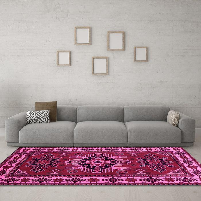 Machine Washable Persian Pink Traditional Rug in a Living Room, wshtr266pnk