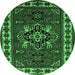 Round Machine Washable Persian Emerald Green Traditional Area Rugs, wshtr266emgrn