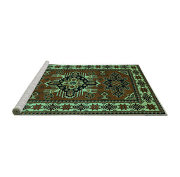 Sideview of Machine Washable Persian Turquoise Traditional Area Rugs, wshtr266turq