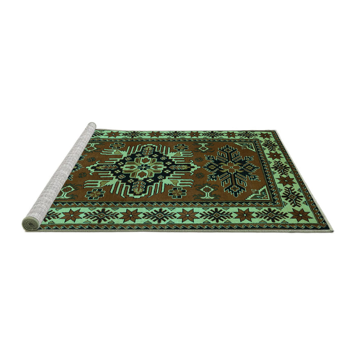 Sideview of Machine Washable Persian Turquoise Traditional Area Rugs, wshtr266turq