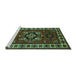 Sideview of Machine Washable Persian Turquoise Traditional Area Rugs, wshtr266turq