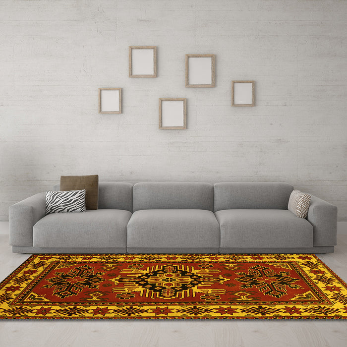 Machine Washable Persian Yellow Traditional Rug in a Living Room, wshtr266yw