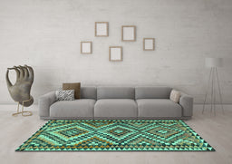 Machine Washable Persian Turquoise Traditional Area Rugs in a Living Room,, wshtr2670turq