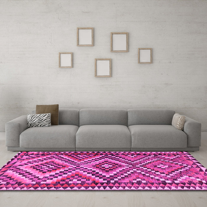 Machine Washable Persian Pink Traditional Rug in a Living Room, wshtr2670pnk