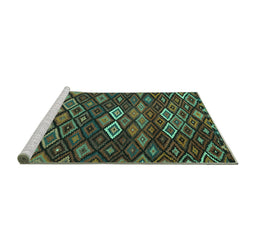 Sideview of Machine Washable Persian Turquoise Traditional Area Rugs, wshtr2671turq