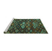 Sideview of Machine Washable Persian Turquoise Traditional Area Rugs, wshtr2671turq