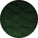 Round Machine Washable Persian Emerald Green Traditional Area Rugs, wshtr2672emgrn