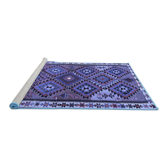 Sideview of Machine Washable Persian Blue Traditional Rug, wshtr2673blu