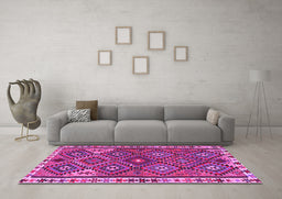 Machine Washable Persian Pink Traditional Rug in a Living Room, wshtr2673pnk