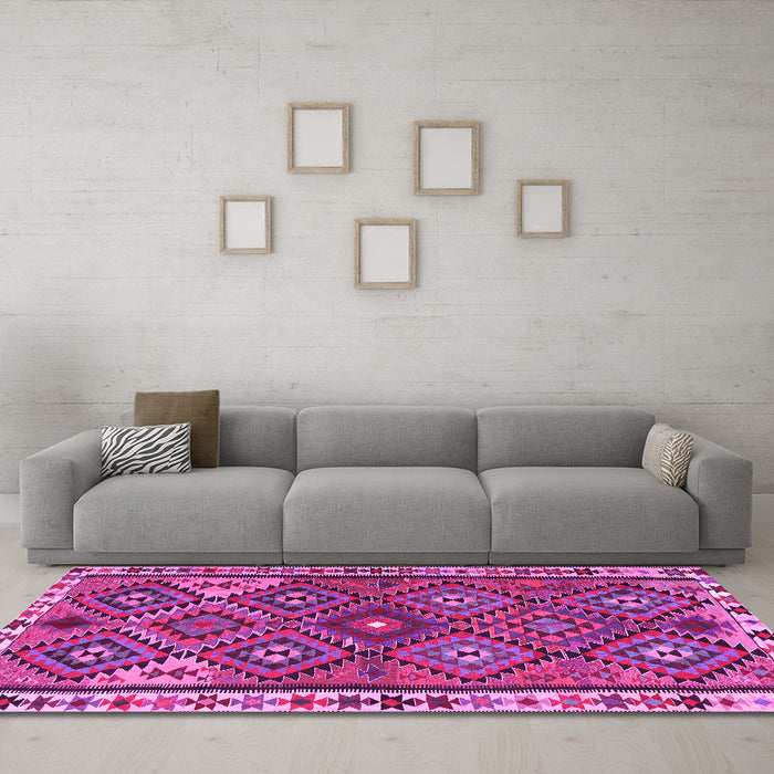 Machine Washable Persian Pink Traditional Rug in a Living Room, wshtr2673pnk