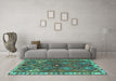 Machine Washable Persian Turquoise Traditional Area Rugs in a Living Room,, wshtr2673turq