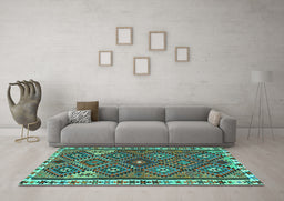 Machine Washable Persian Turquoise Traditional Area Rugs in a Living Room,, wshtr2673turq