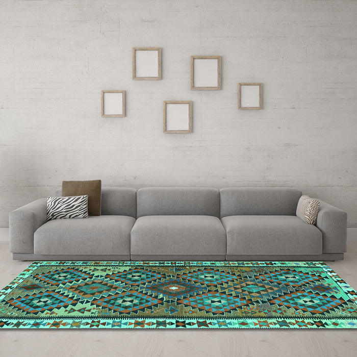 Machine Washable Persian Turquoise Traditional Area Rugs in a Living Room,, wshtr2673turq