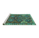 Sideview of Machine Washable Persian Turquoise Traditional Area Rugs, wshtr2673turq