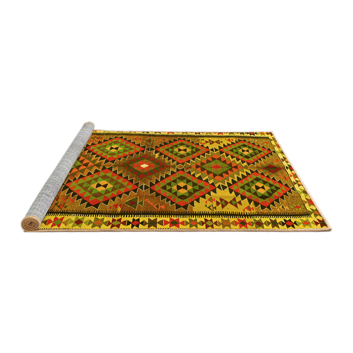 Sideview of Machine Washable Persian Yellow Traditional Rug, wshtr2673yw