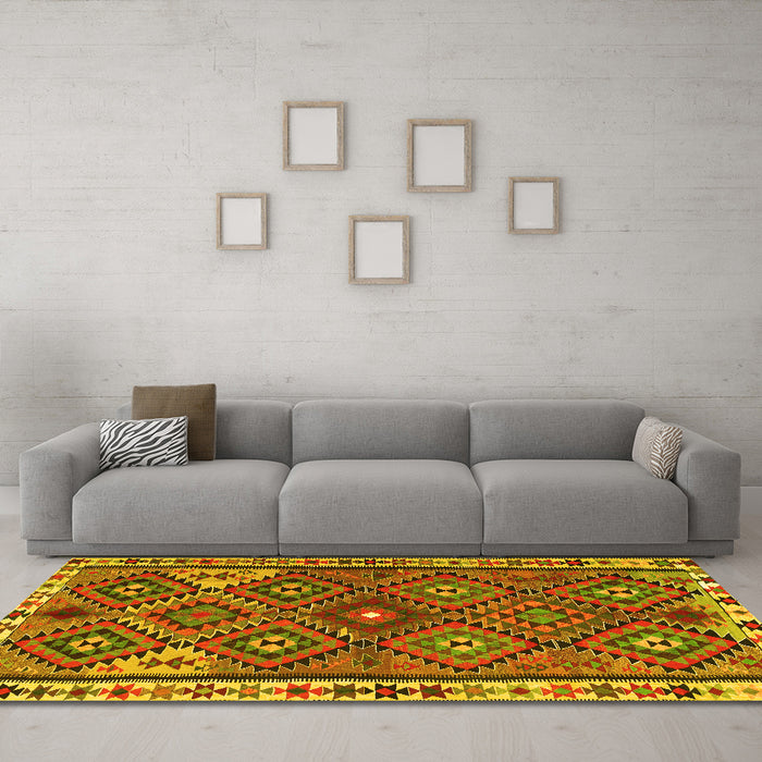 Machine Washable Persian Yellow Traditional Rug in a Living Room, wshtr2673yw