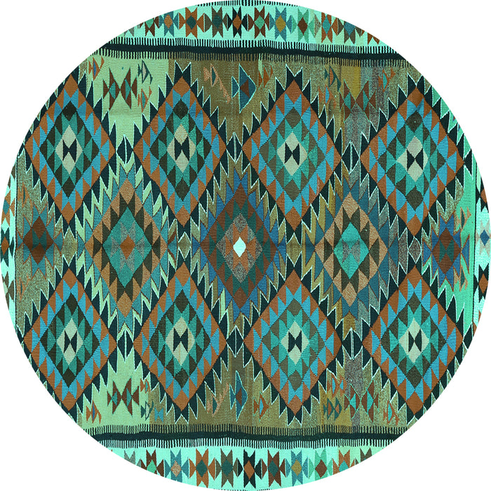 Round Machine Washable Persian Turquoise Traditional Area Rugs, wshtr2673turq