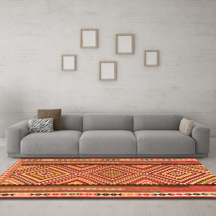 Machine Washable Southwestern Orange Country Area Rugs in a Living Room, wshtr2674org