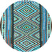 Round Machine Washable Southwestern Light Blue Country Rug, wshtr2674lblu