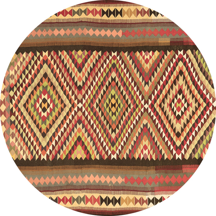 Round Machine Washable Southwestern Brown Country Rug, wshtr2674brn