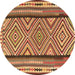 Round Machine Washable Southwestern Brown Country Rug, wshtr2674brn