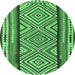 Round Machine Washable Southwestern Emerald Green Country Area Rugs, wshtr2674emgrn