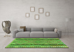 Machine Washable Southwestern Green Country Area Rugs in a Living Room,, wshtr2674grn