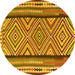 Round Machine Washable Southwestern Yellow Country Rug, wshtr2674yw