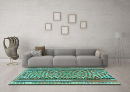Machine Washable Southwestern Turquoise Country Area Rugs in a Living Room,, wshtr2674turq