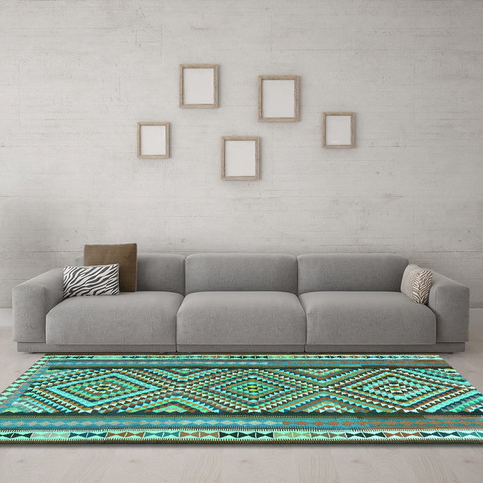 Machine Washable Southwestern Turquoise Country Area Rugs in a Living Room,, wshtr2674turq
